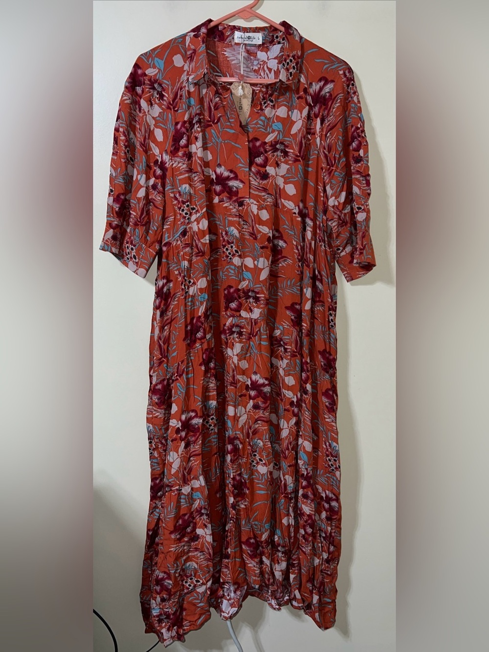 Natural Life Rust Floral Maxi Dress Large NWT